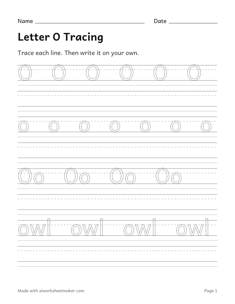Letter O Tracing: printable worksheet