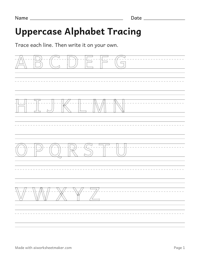Uppercase Alphabet Tracing: printable worksheet